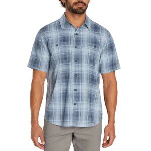 NEW Orvis Men's XL Short Sleeve Tech Shirt Blue Plaid Moisture Wicking UPF 30